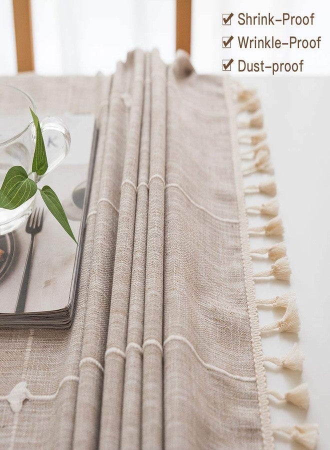 DEEPDREAM Deep Dream Tablecloths, Embroidered Waterproof Table Cloth Cotton Linen Wrinkle Free Anti-Fading Table Cover Decoration for Kitchen Dinning Party Christmas, 55 x 140 Inch - Light Brown - Image 2